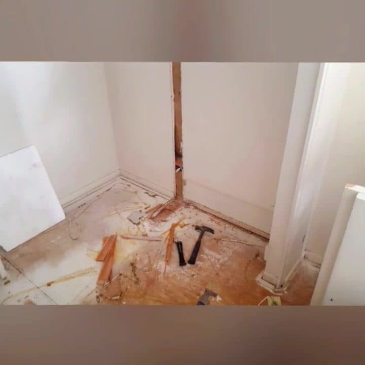 Before: Original closet demolished — clean slate for better storage
