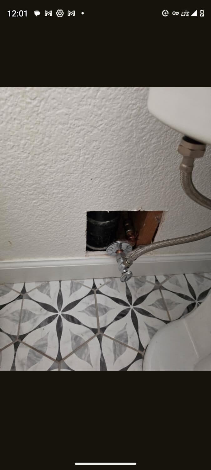 Access opening cut to locate and repair the source of the leak